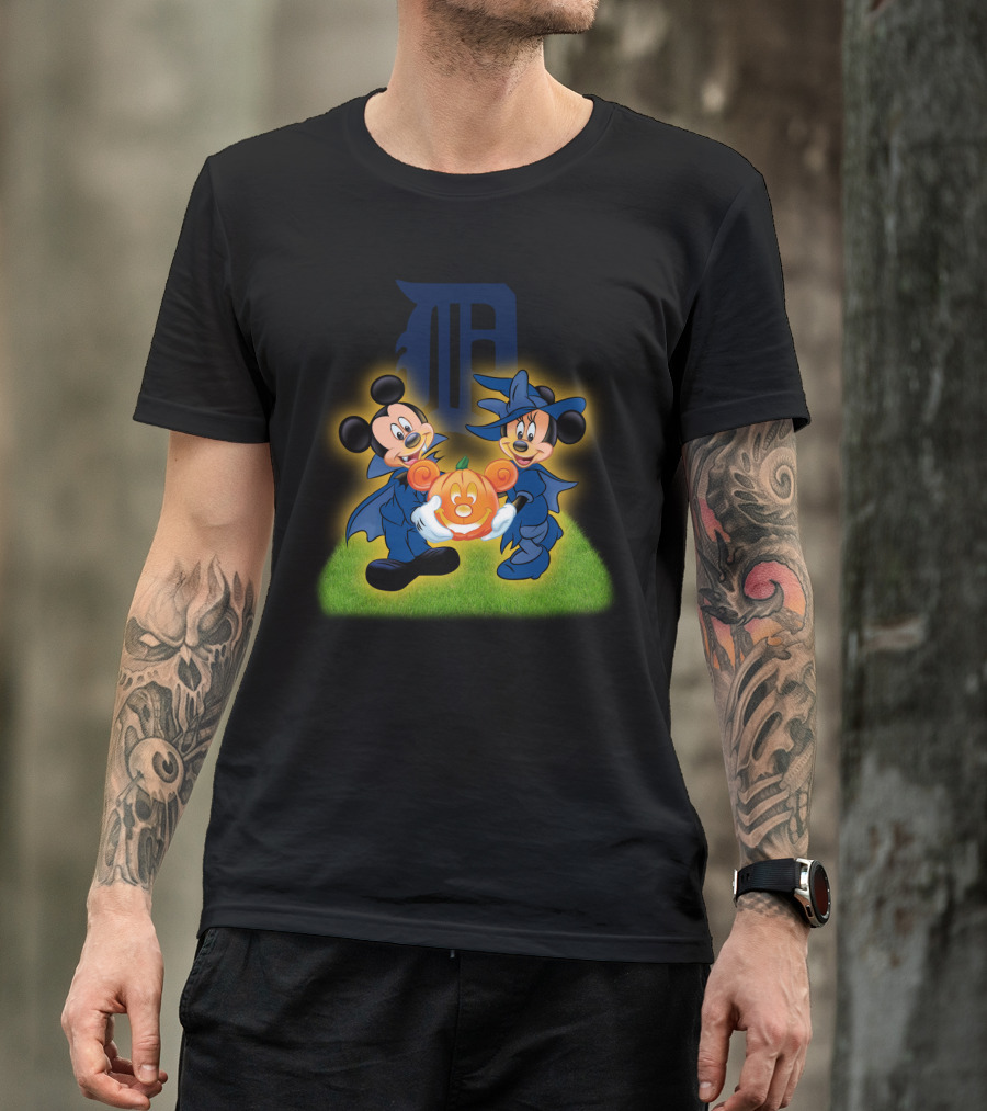 Halloween Detroit Tigers Mickey And Minnie Pumpkin T-Shirt