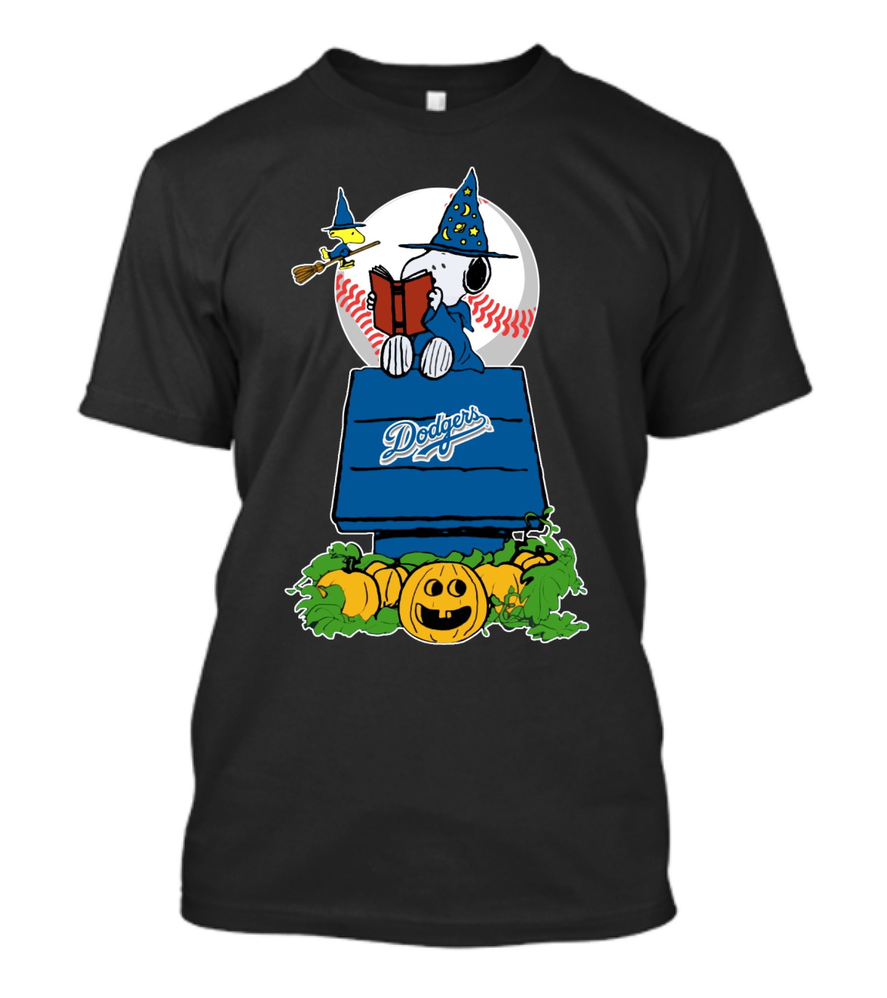 Halloween Dodgers Snoopy Wizard With Woodstock And Pumpkins T-Shirt
