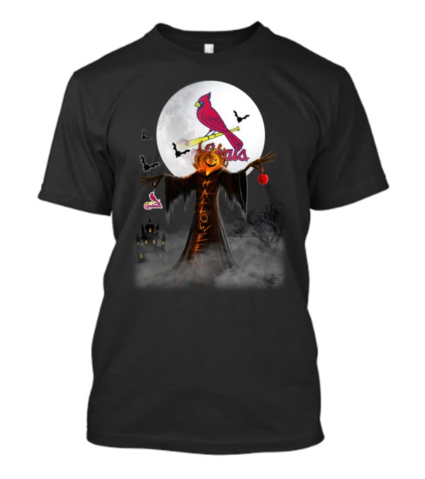 Halloween St. Louis Cardinals Bats Moon Pumpkin Scarecrow T-Shirt