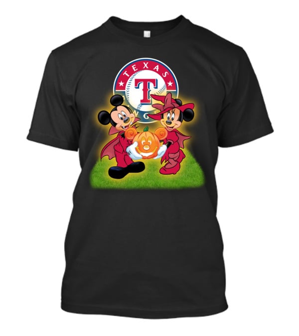 Texas Rangers Halloween Mickey And Minnie With Pumpkin T-Shirt