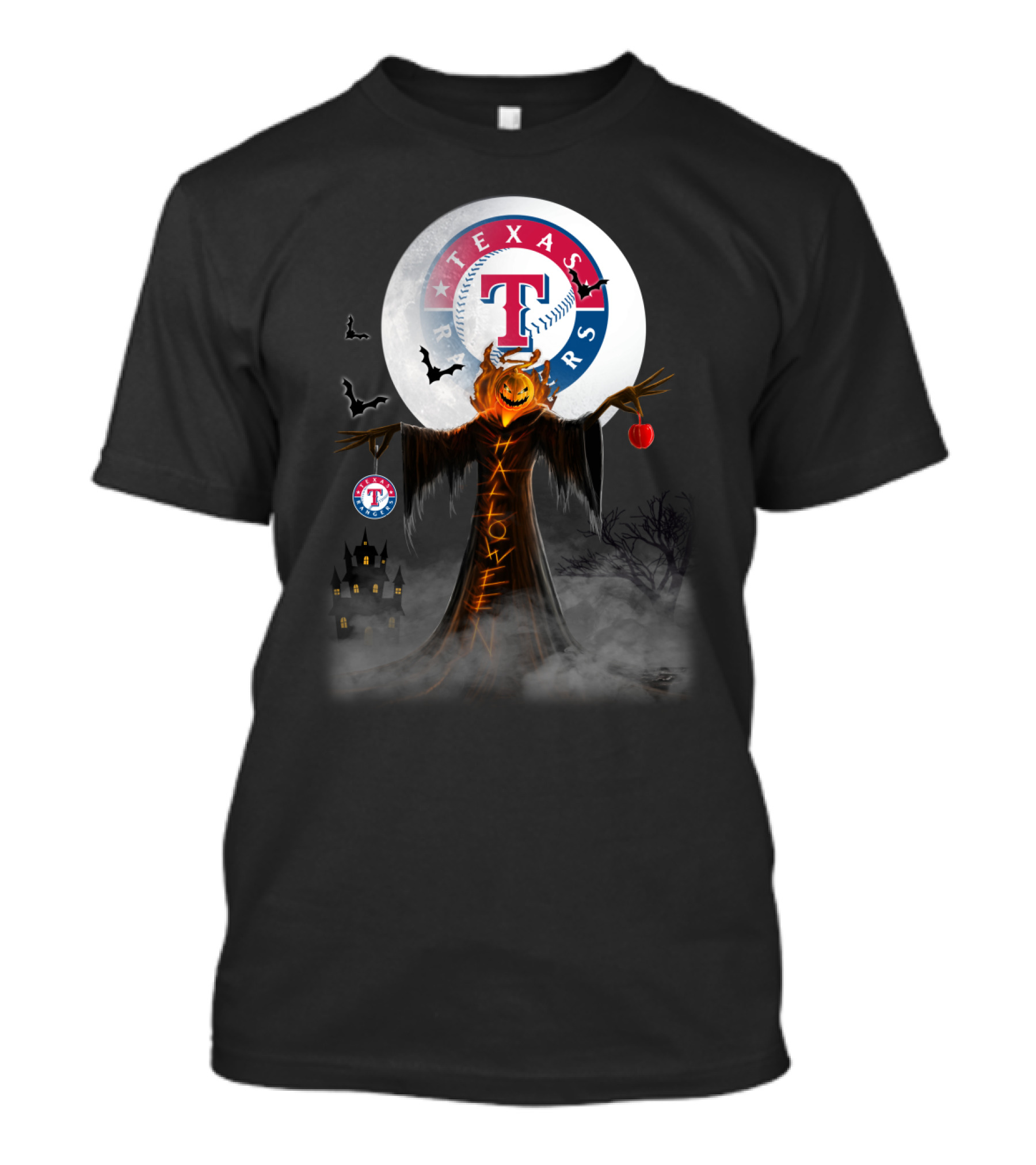 Texas Rangers Halloween Pumpkin Moon Bats T-Shirt