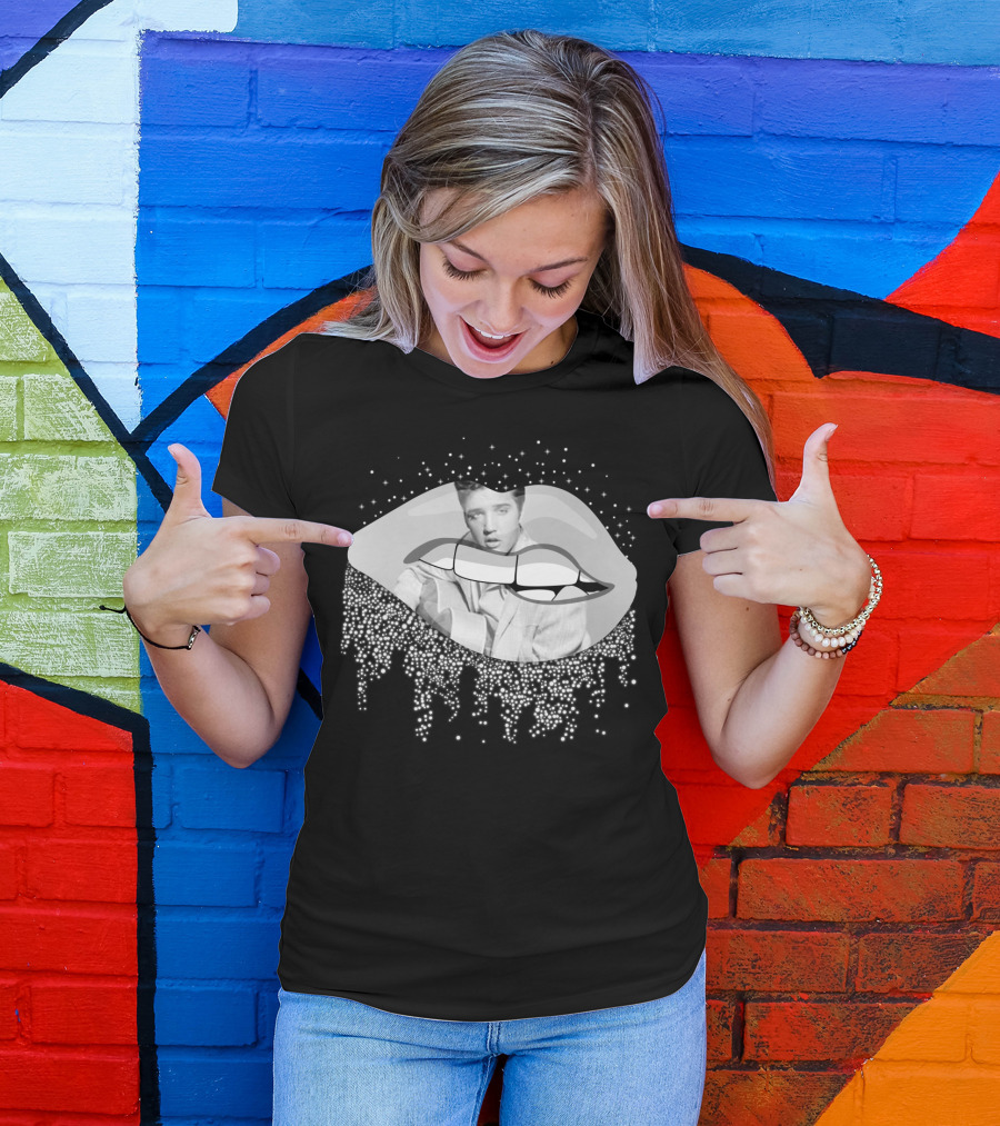 Elvis Presley Iconic Lips Glam Sparkle T-Shirt