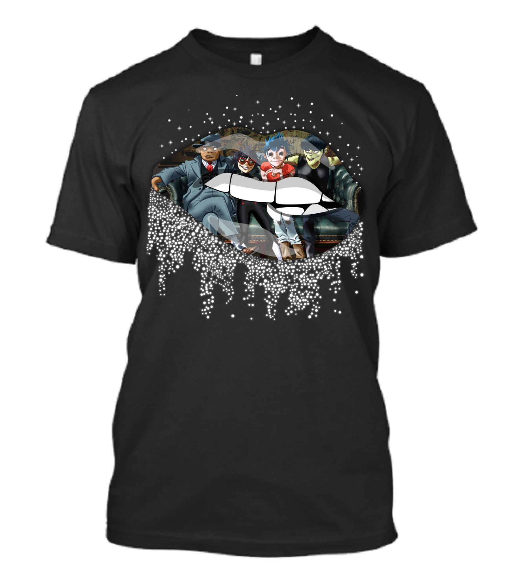 Gorillaz Band Characters Inside Dripping Lips Design Grateful Dead T-Shirt