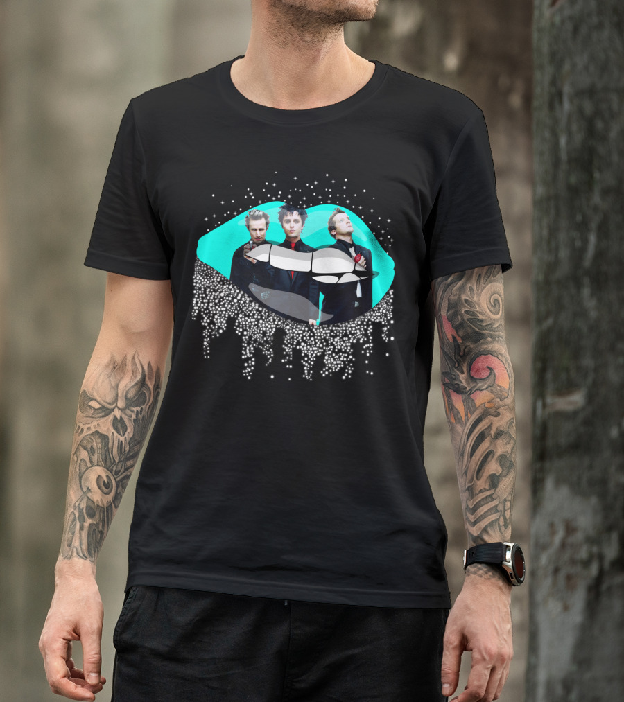 Green Day Dripping Glitter Lip Pop Art Band Members T-Shirt