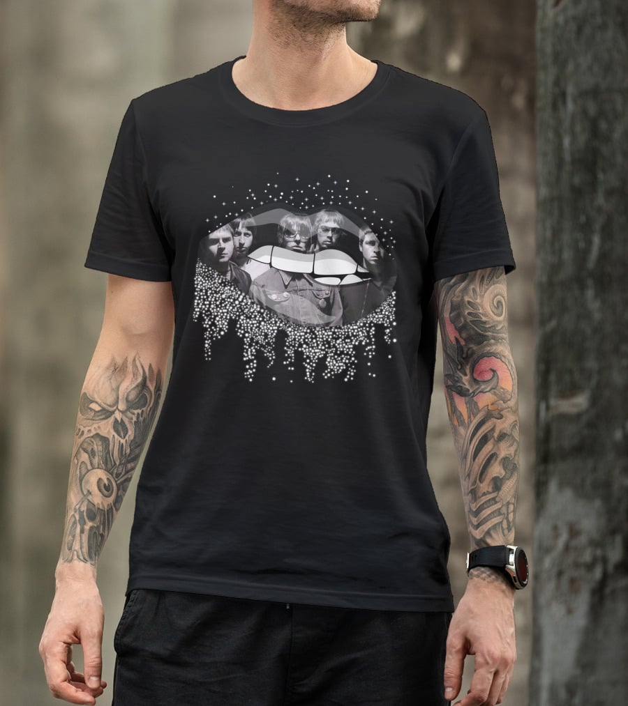 Oasis Band Portrait With Glittered Lips T-Shirt