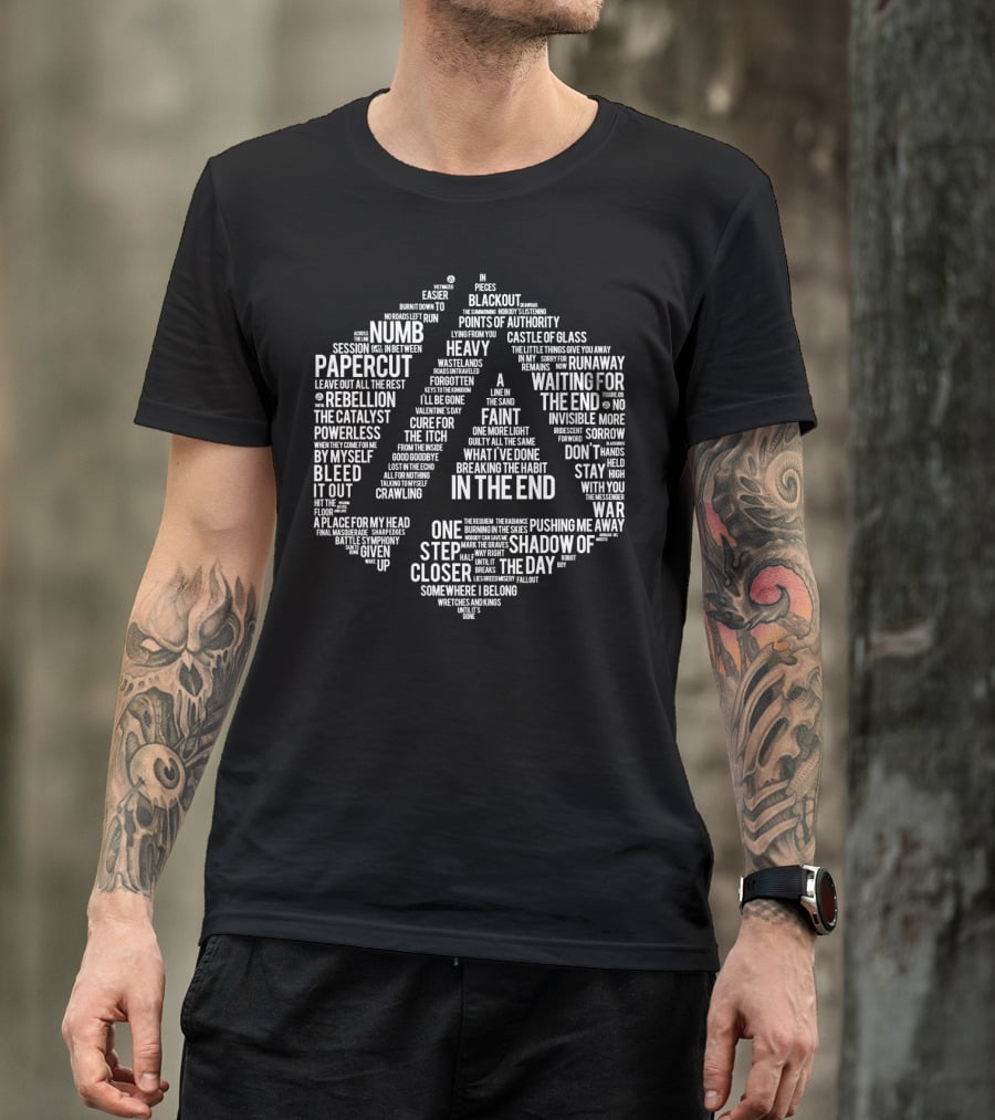 Rock Band Linkin Park Song Titles Collage Featuring In The End And Numb T-Shirt