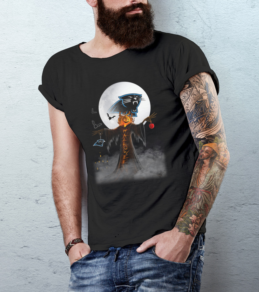 Halloween Carolina Panthers Moonlit Pumpkin Scarecrow T-Shirt