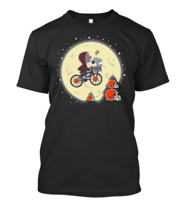 Cleveland Browns Peanuts Parody Snoopy And Woodstock Bike Ride Moon Scene T-Shirt