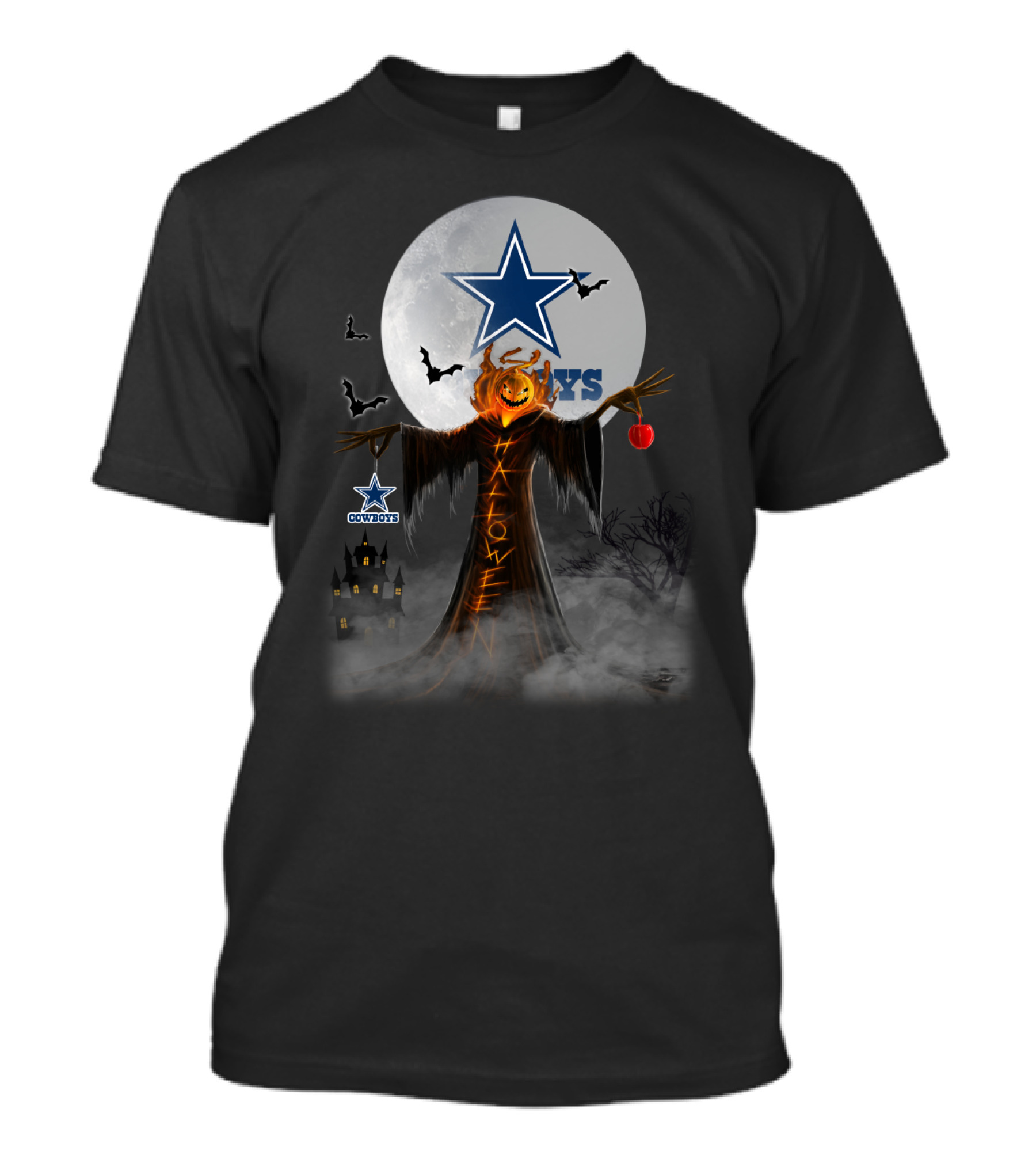Halloween Dallas Cowboys Pumpkin Star Logo Bats Moon House T-Shirt