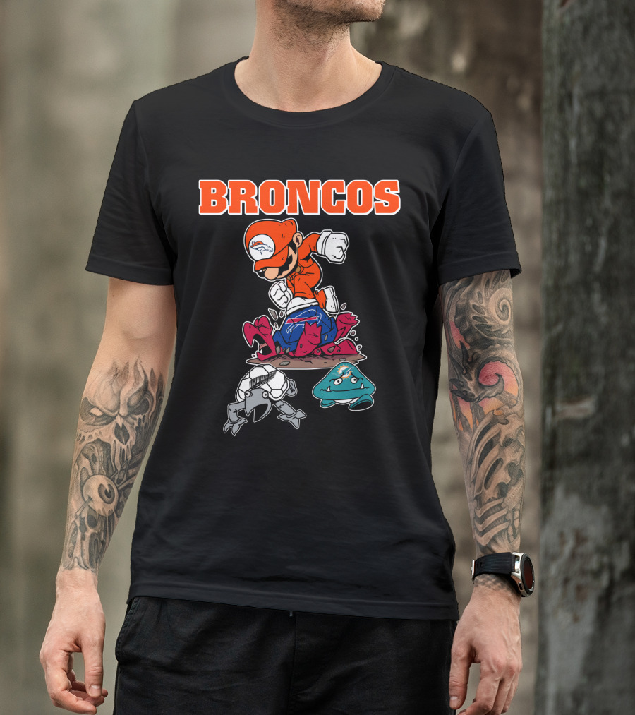 Broncos Denver Mario Jumping Over Enemies T-Shirt