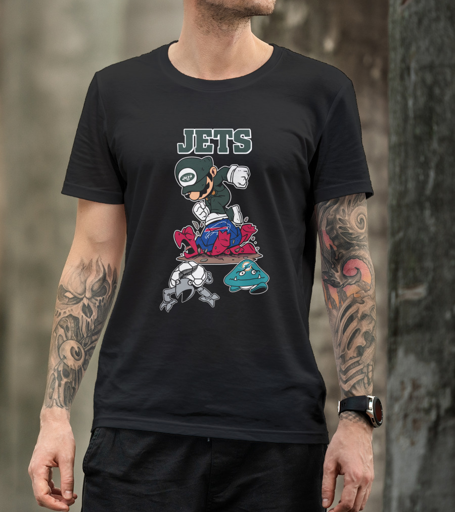 New York Jets Mascot Graphic With Cartoon Characters T-Shirt