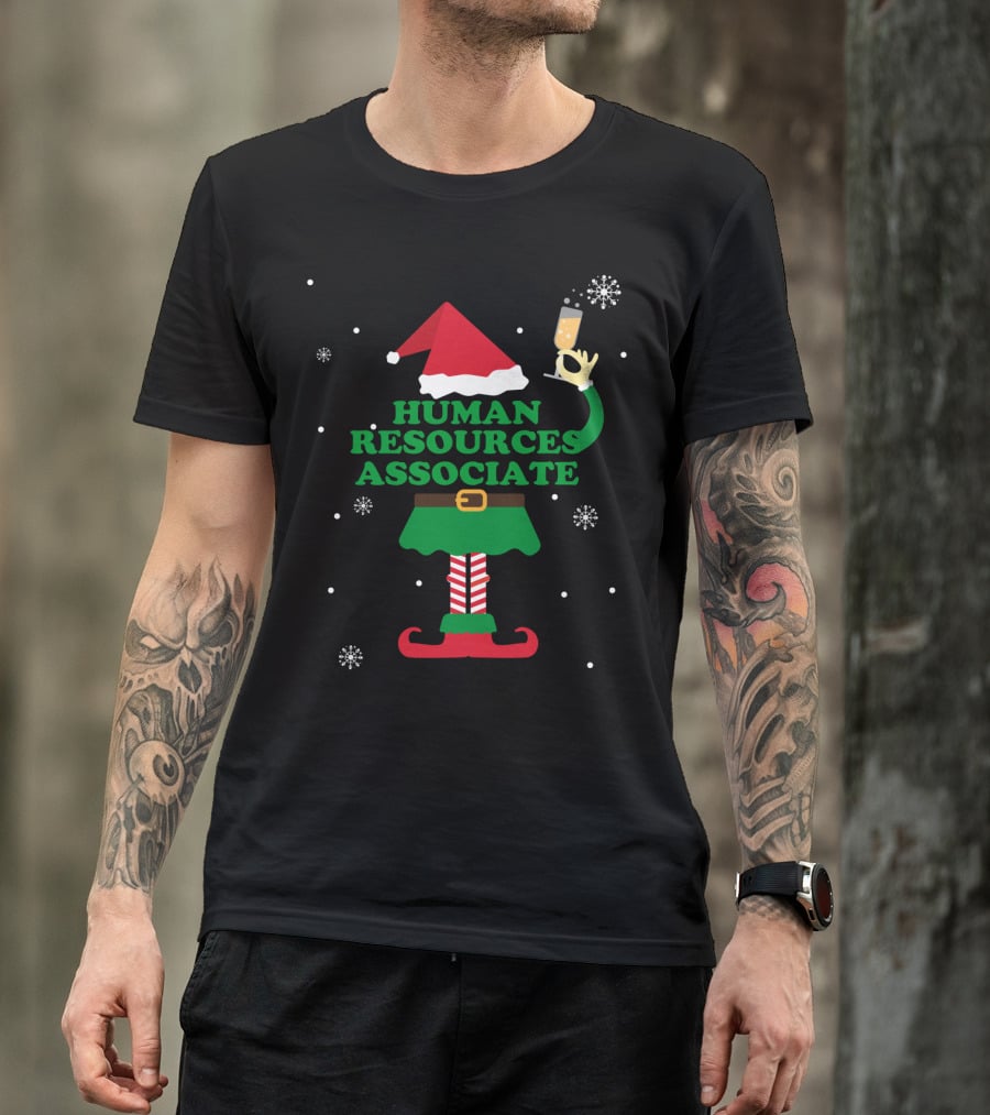 Human Resources Associate Elf With Champagne Celebrating Holiday Snowflakes T-Shirt