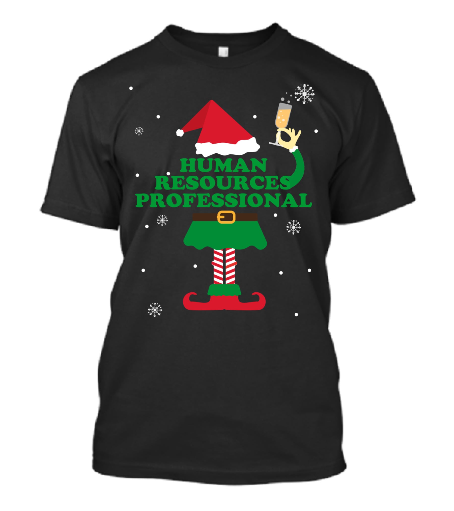 Human Resources Professional Elf With Champagne And Snowflakes T-Shirt