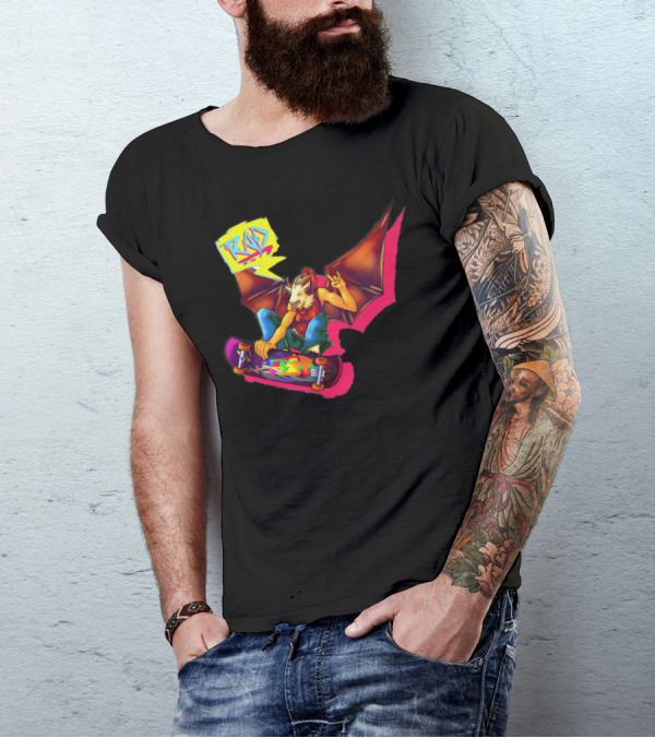 RAD Bat-Winged Skateboarder With Neon Graffiti Aesthetic T-Shirt