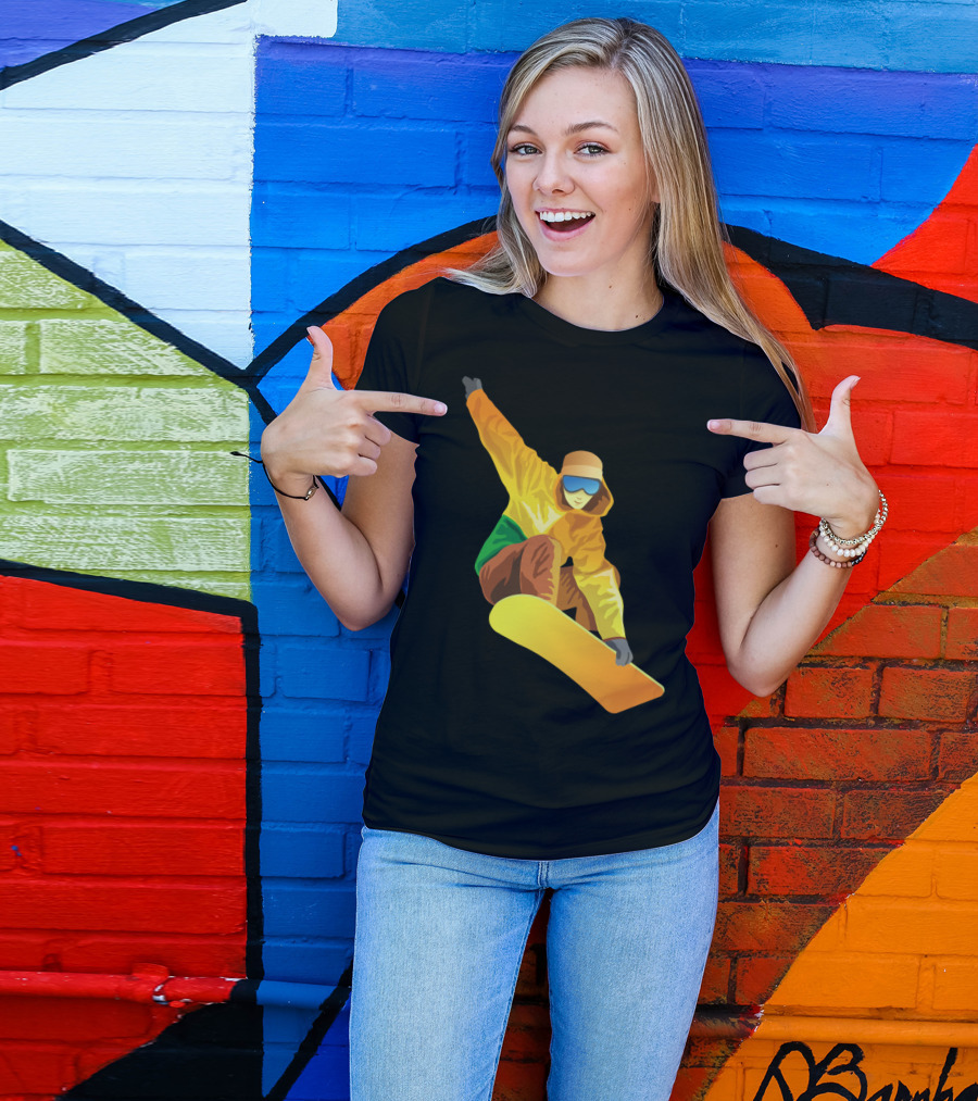 Snowboard Enthusiast In Vibrant Orange And Green T-Shirt