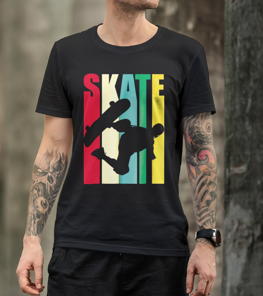 Skate Colorful Retro Vintage Skateboarding Silhouette T-Shirt