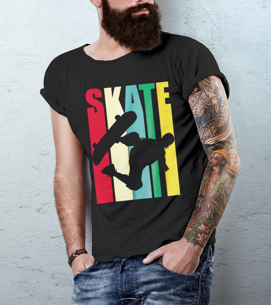 Skate Colorful Retro Vintage Skateboarding Silhouette T-Shirt
