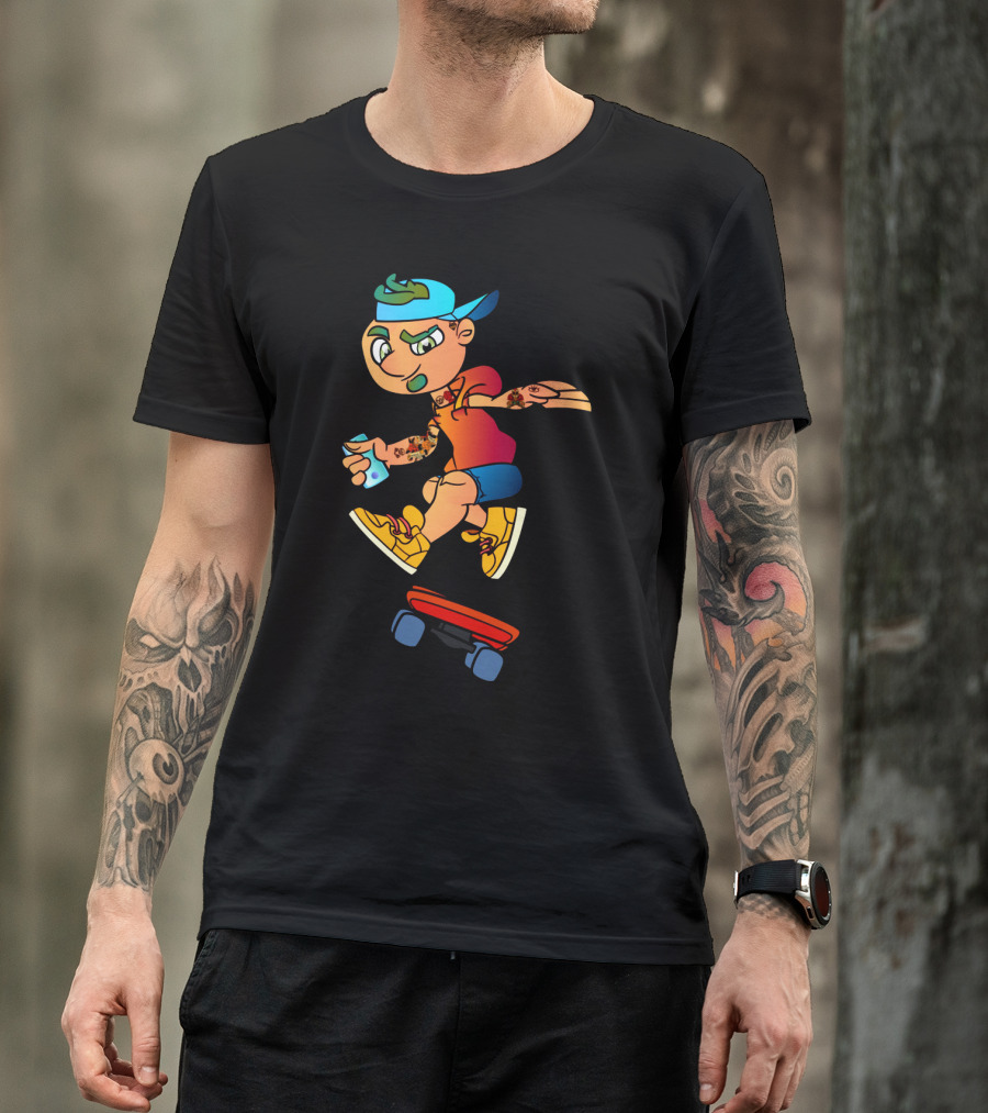 Skaterboi Colorful Cartoon Character With Cap And Skateboard T-Shirt