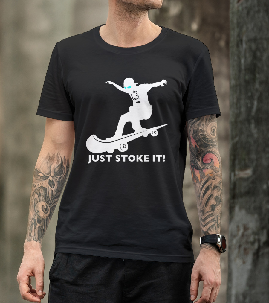 JUST STOKE IT Skateboarding Silhouette Skull T-Shirt