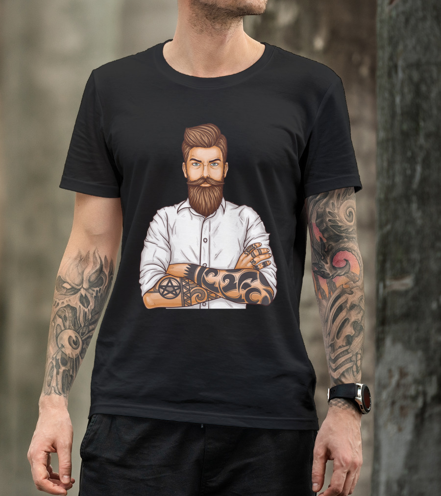 Barber Style Bearded Man With Tattoo T-Shirt