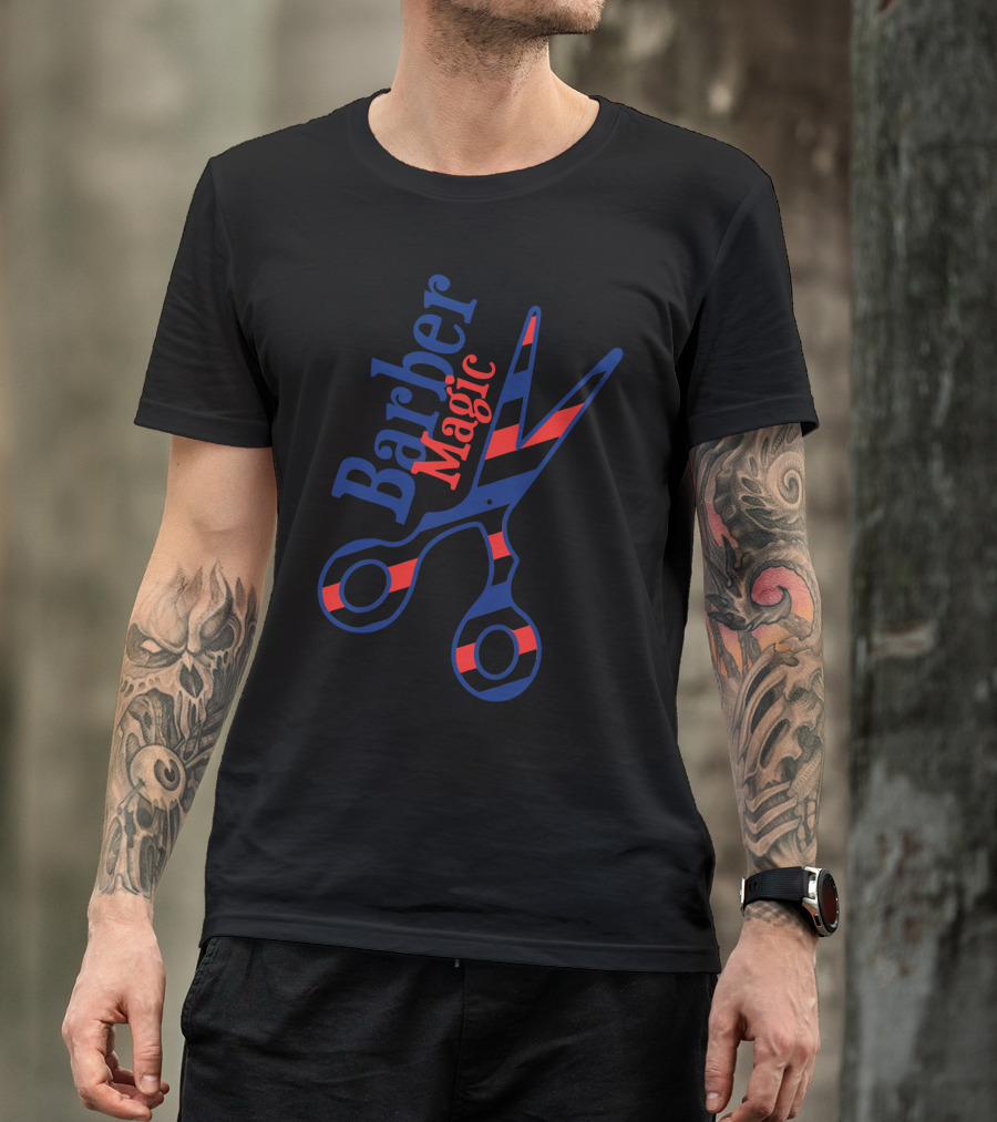 Barber Magic Red Blue Striped Scissors T-Shirt
