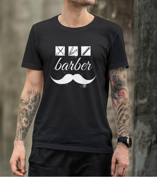 Barber Scissors Comb Razor Moustache Icon Trio T-Shirt