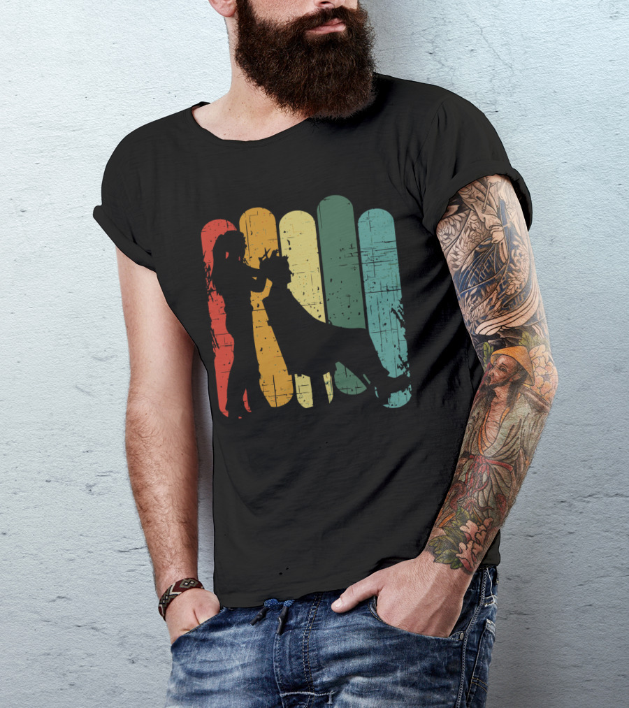 Vintage Retro Hair Stylist Silhouette On Multicolor Stripes T-Shirt