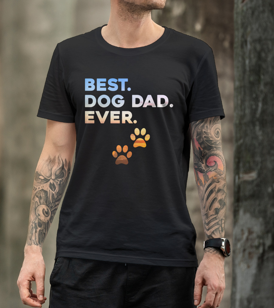 Best Dog Dad Ever Colorful Paw Print T-Shirt