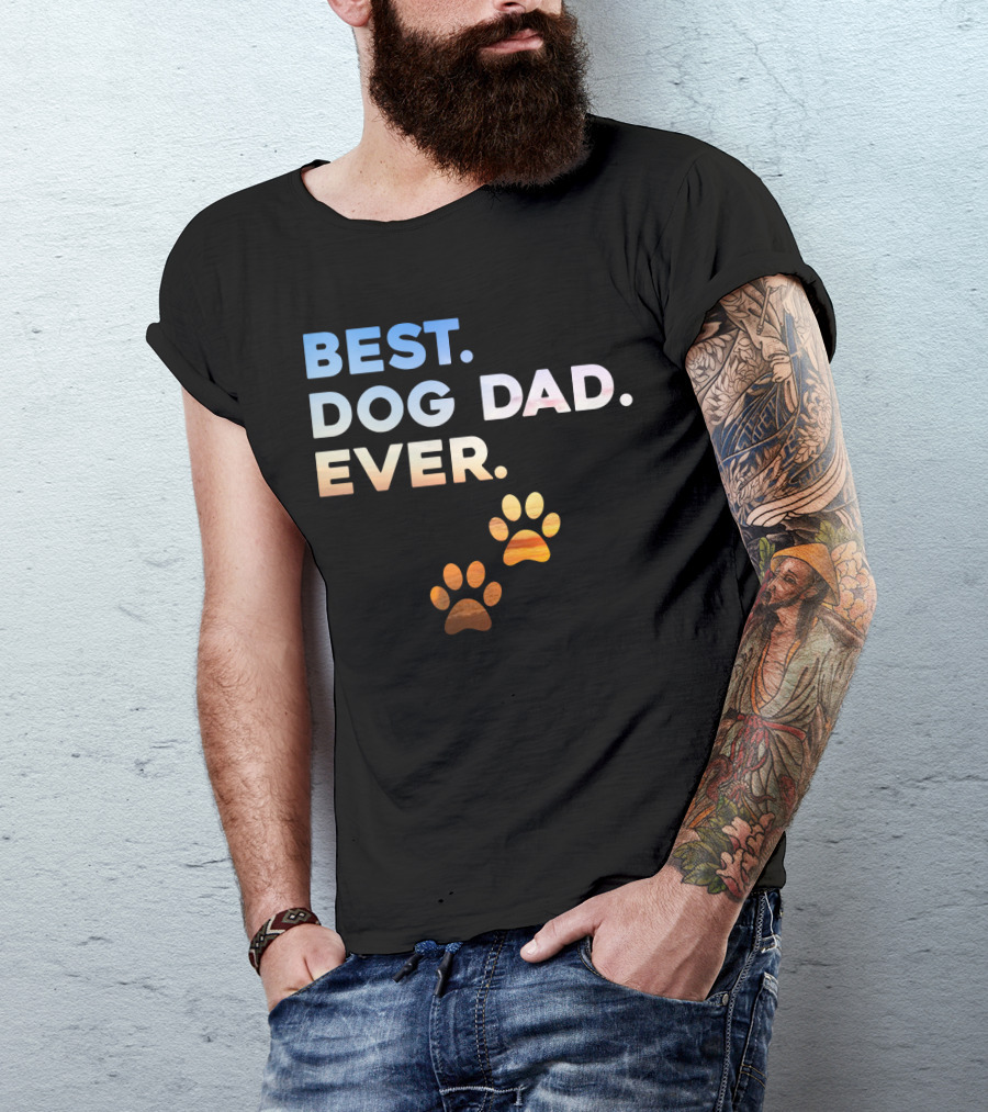Best Dog Dad Ever Colorful Paw Print T-Shirt