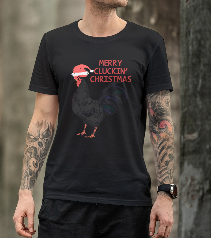 Merry Cluckin' Christmas Santa Hat Rooster T-Shirt