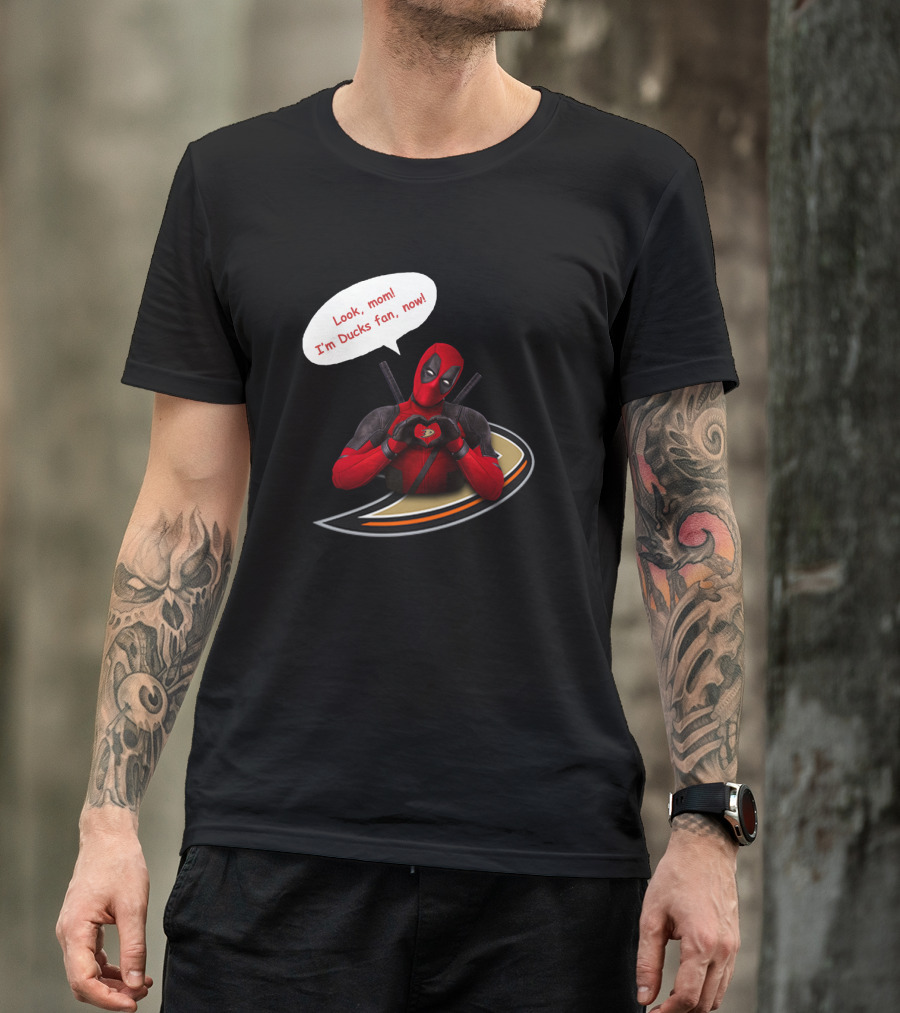 Anaheim Ducks Fan With Iconic Character In Red Suit T-Shirt