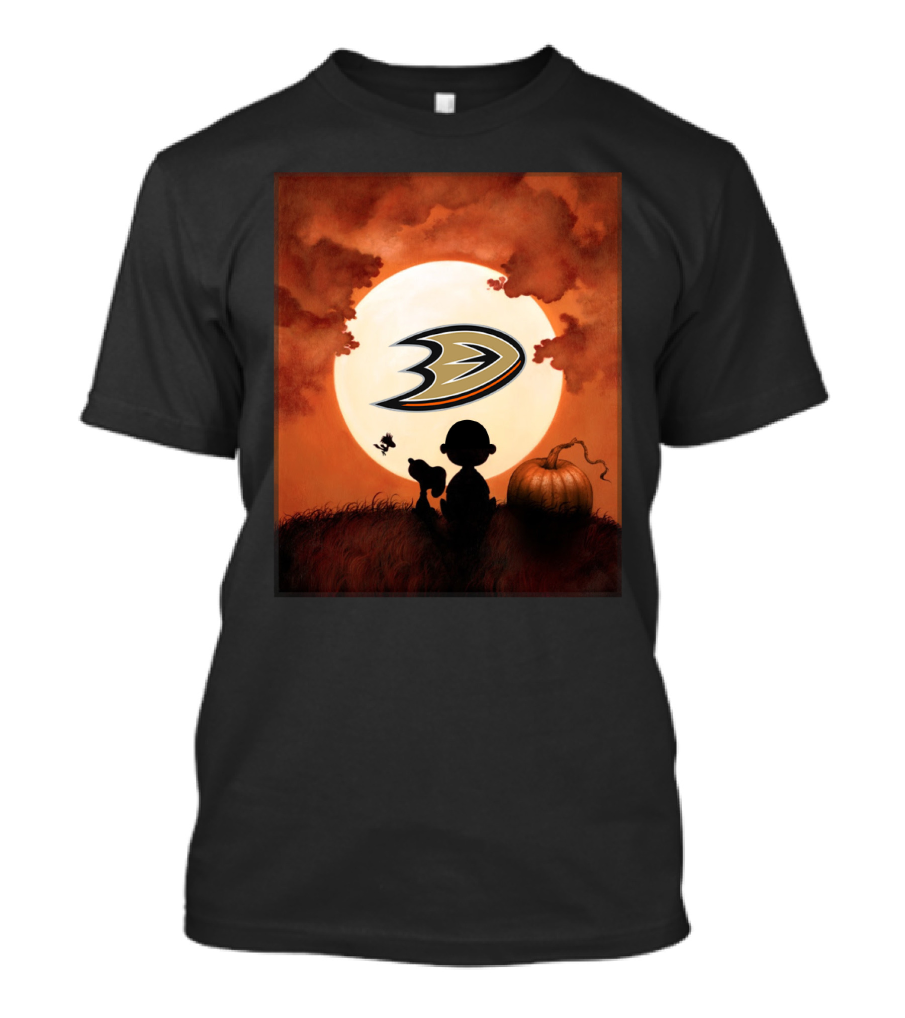 Anaheim Ducks Halloween Pumpkin Silhouette Moon Scene T-Shirt