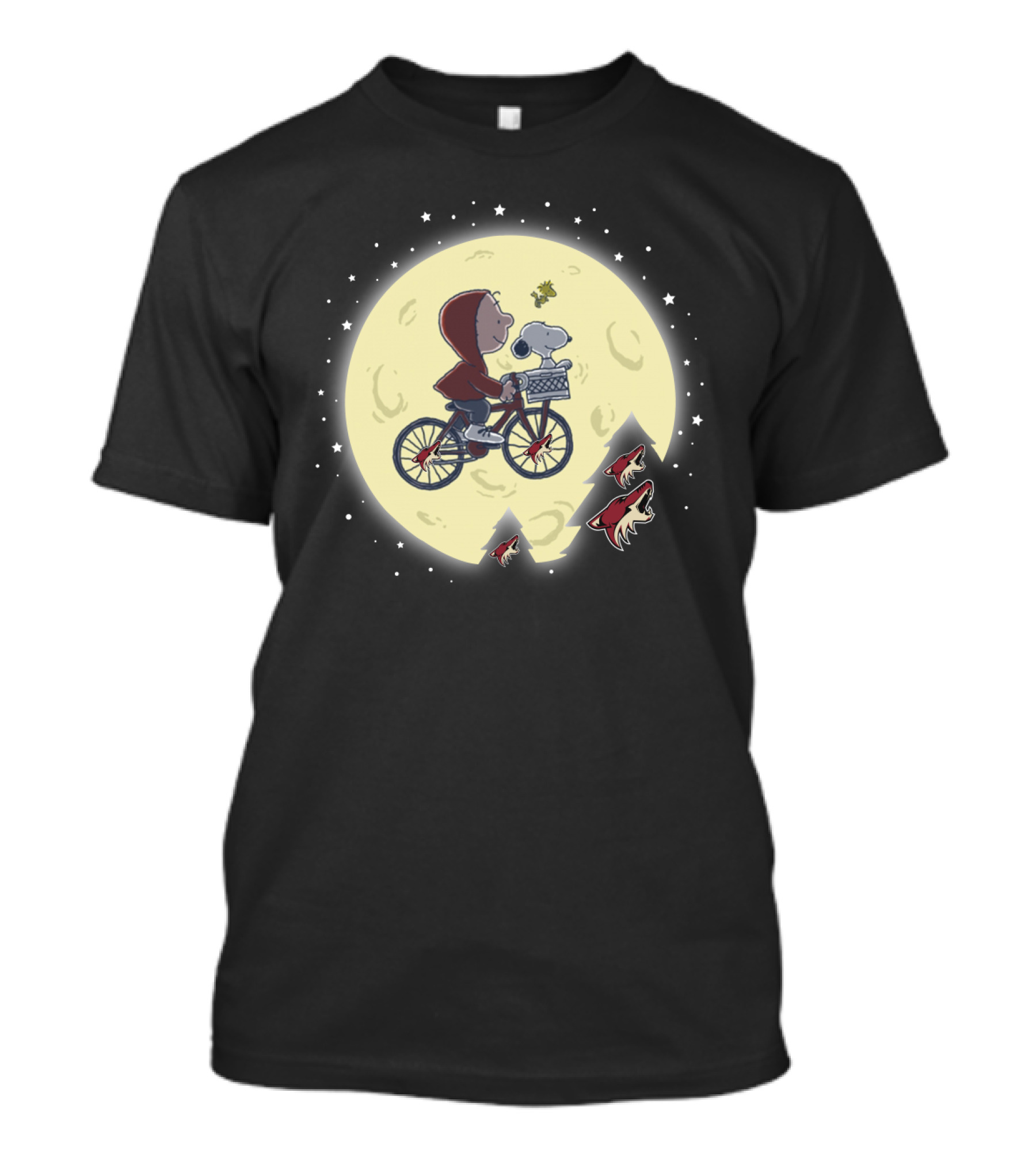 Halloween Arizona Coyotes Snoopy Peanuts Retro Bicycle Moon Scene T-Shirt
