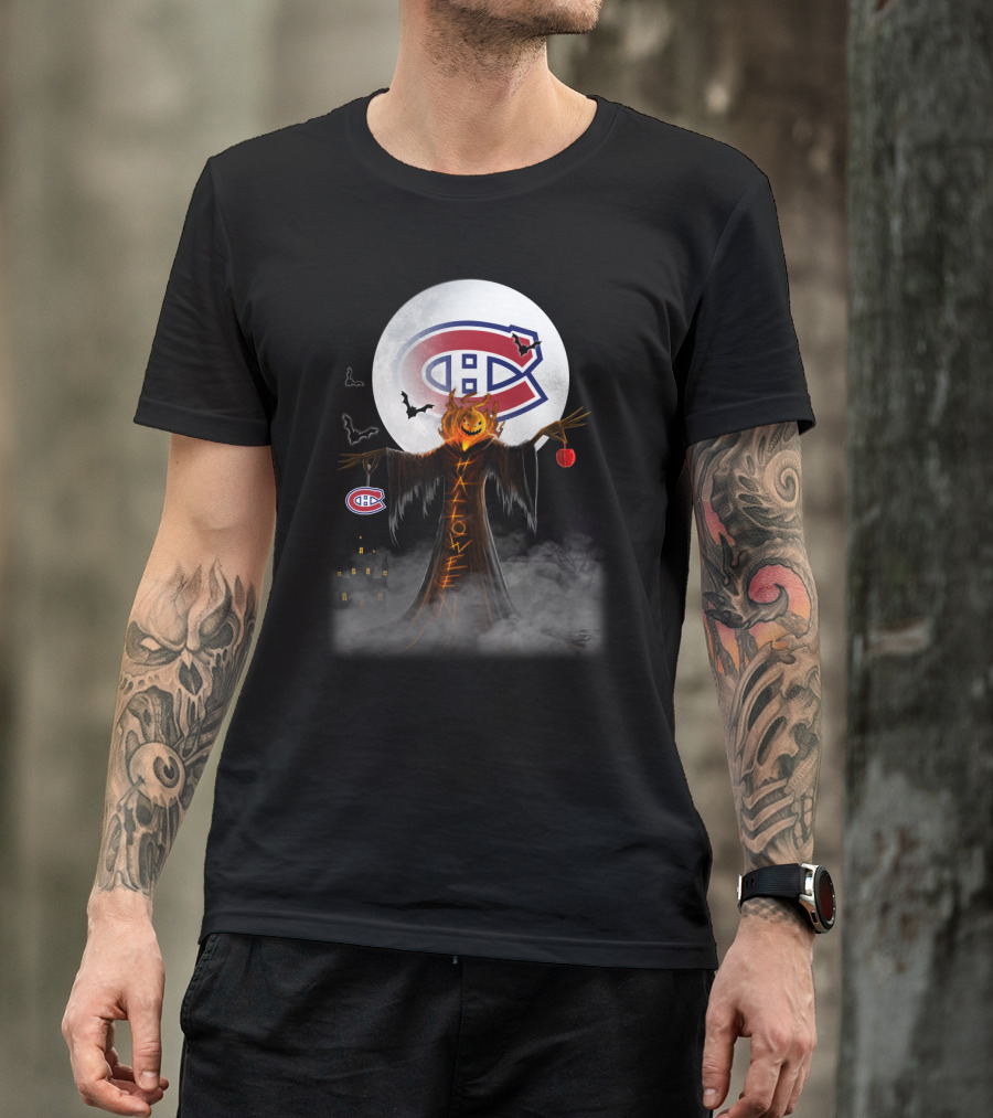 Halloween Canadiens Pumpkin Moon Bats Hockey Montreal T-Shirt