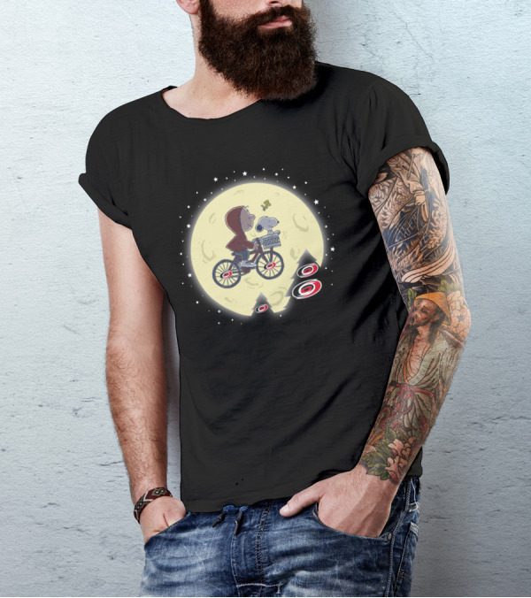 Carolina Hurricanes Halloween Moon Ride With Bicycle And Stars T-Shirt