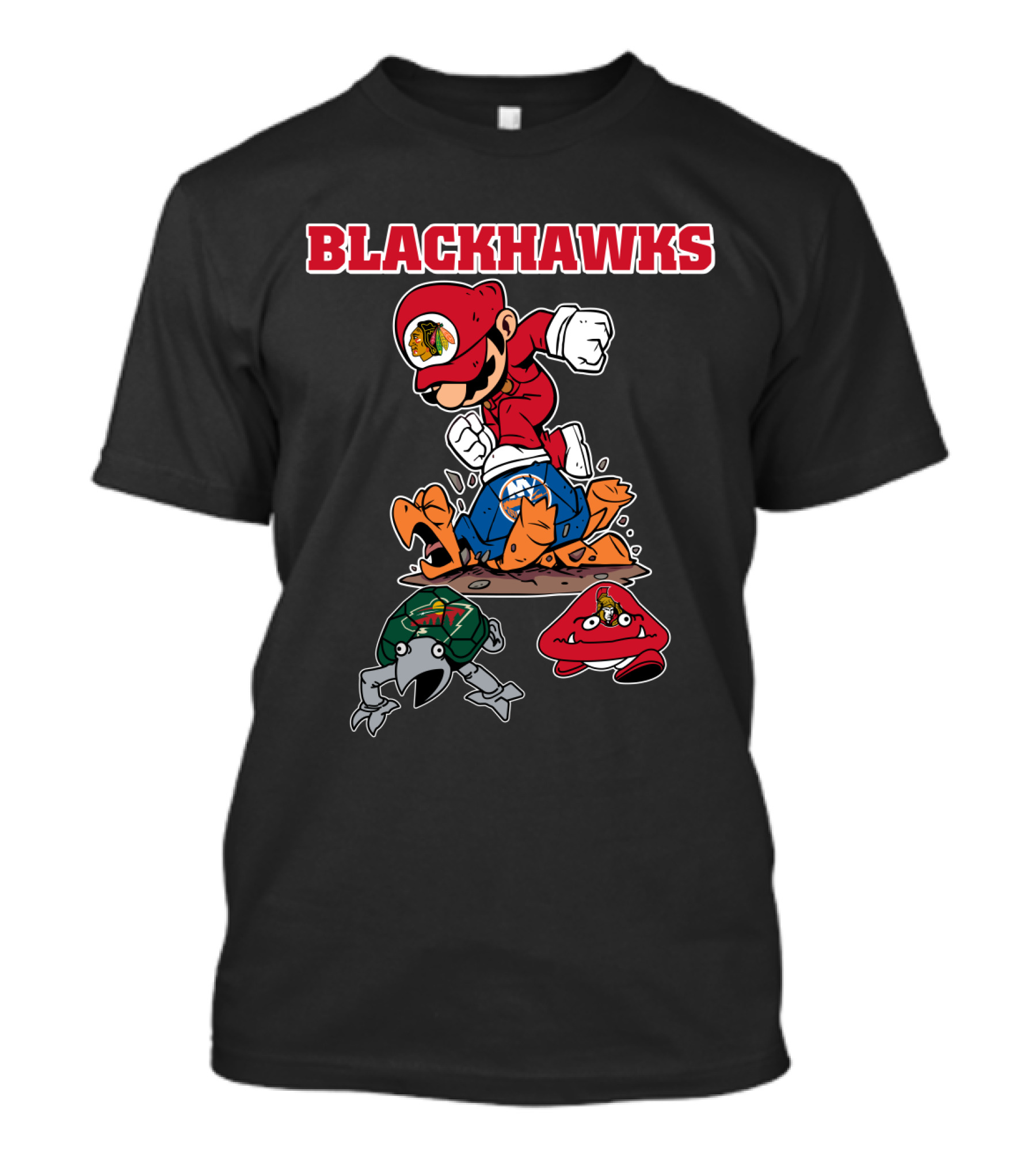 Chicago Blackhawks Hockey Mashup With Iconic Characters And Logos T-Shirt