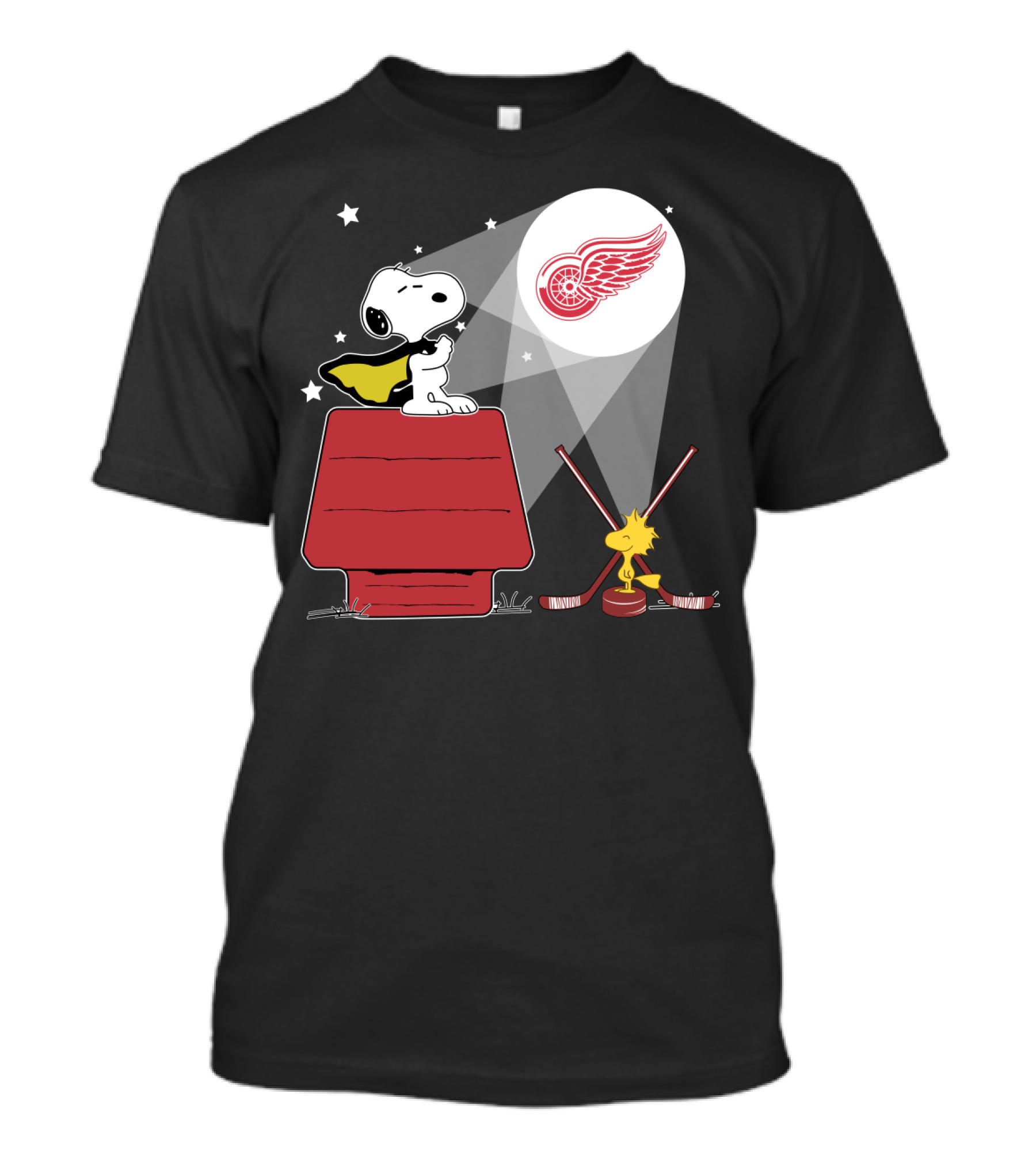 Detroit Red Wings Snoopy And Woodstock Moonlight Scene T-Shirt