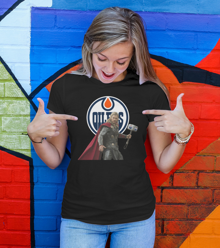 Edmonton Oilers Marvel Thor Hammer T-Shirt