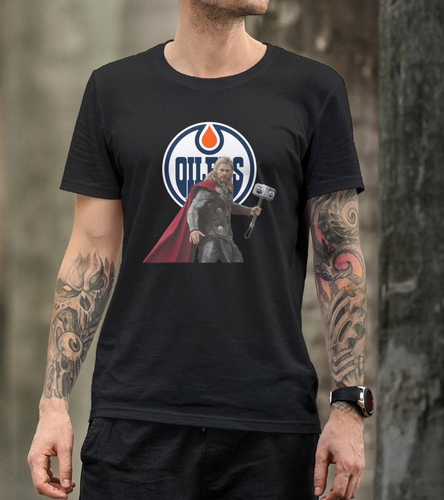 Edmonton Oilers Marvel Thor Hammer T-Shirt