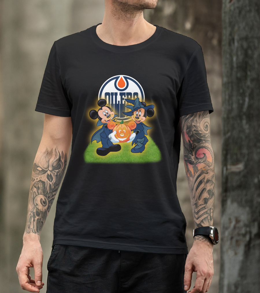 Edmonton Oilers Halloween Mickey And Friends Pumpkin T-Shirt