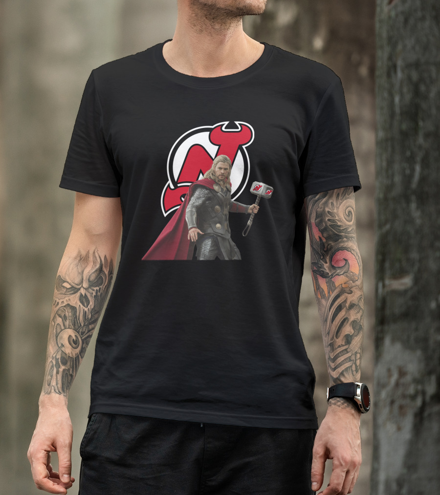 New Jersey Devils Thor Mjolnir Logo Mashup T-Shirt