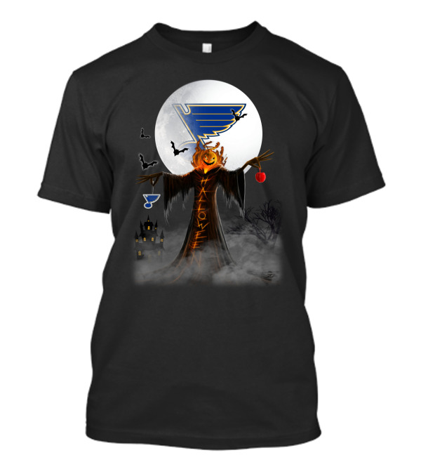 St. Louis Blues Halloween Jack-o'-Lantern Bats Haunted Night T-Shirt