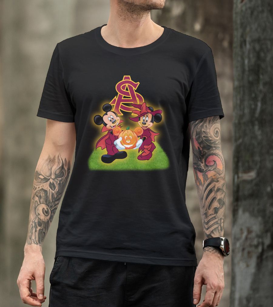 Arizona State Sun Devils Halloween With Mickey And Minnie Pumpkin Magic T-Shirt