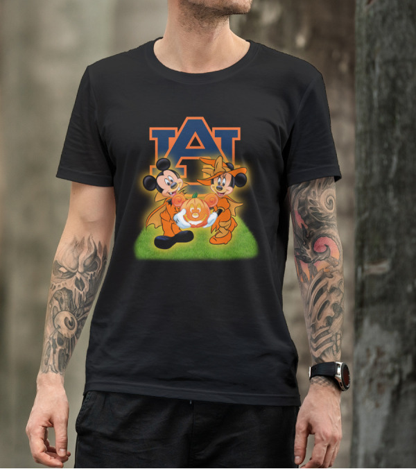 Auburn Football Halloween Mickey And Minnie Pumpkin T-Shirt