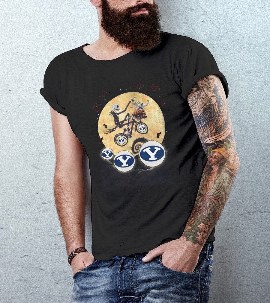 BYU Football Halloween Crossover With Moon And Halloween Icons T-Shirt