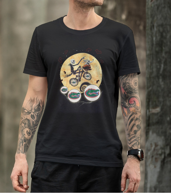 Halloween Themed Florida Gators Football With Bicycle And Moon T-Shirt