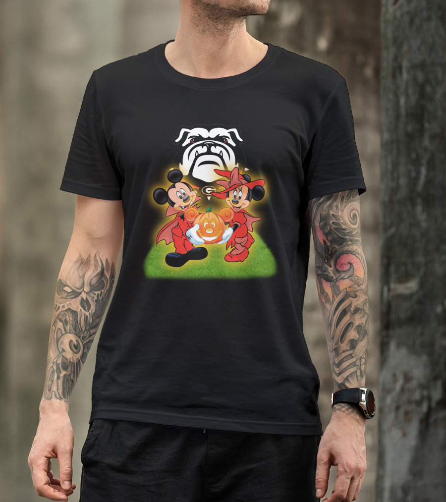 Halloween Georgia Bulldogs Mickey Minnie Pumpkin T-Shirt