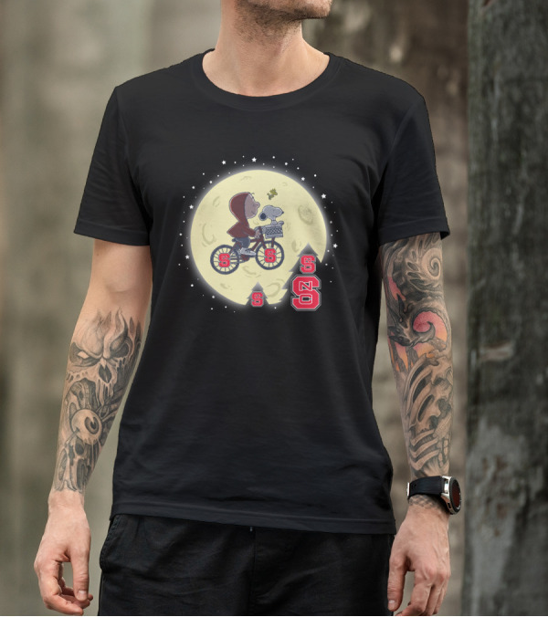 NC State Wolfpack Halloween Football Moon Ride With Iconic Cartoon T-Shirt