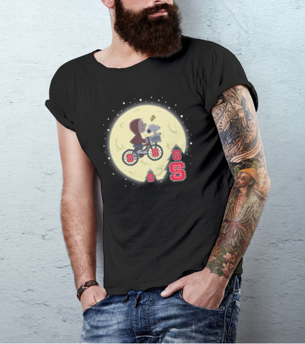 NC State Wolfpack Halloween Football Moon Ride With Iconic Cartoon T-Shirt