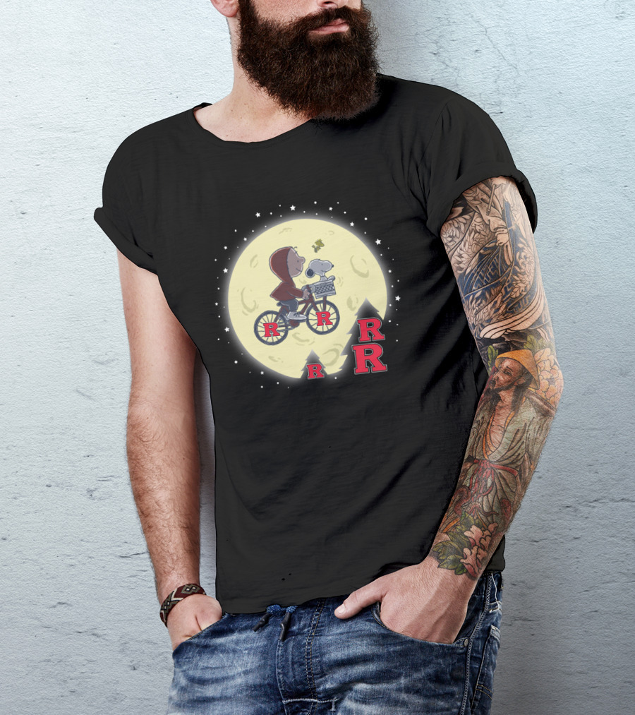 Rutgers Football Halloween Moon With Snoopy And Bicycle T-Shirt